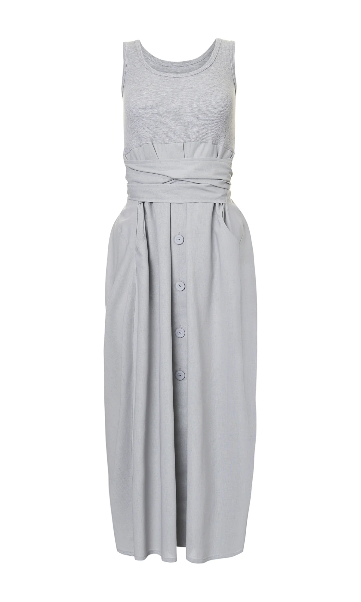Sleeveless Mixed Dress with Belt - Image 7