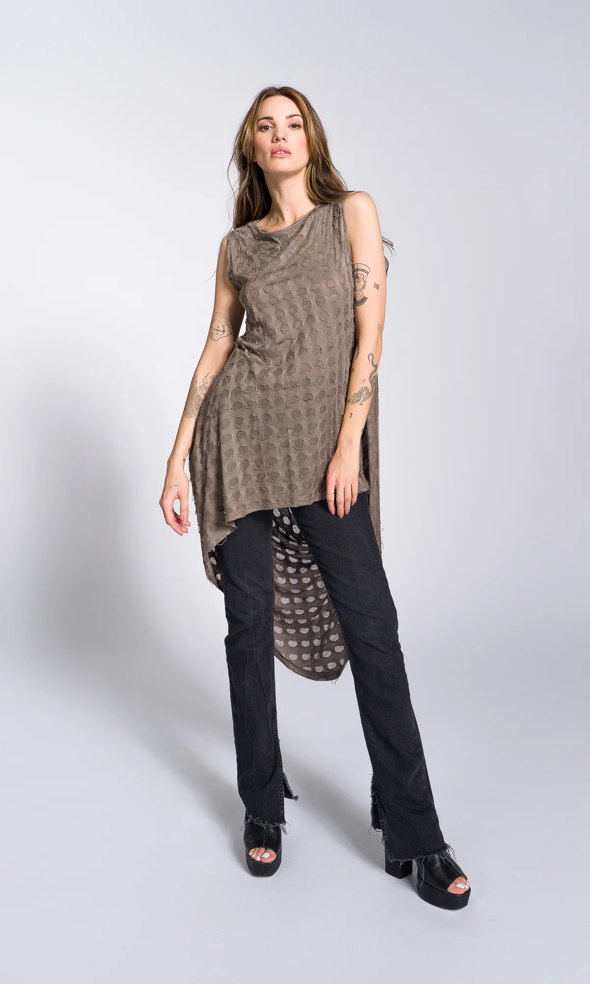 Sleeveless Tunic with Long Draped Back - Image 3