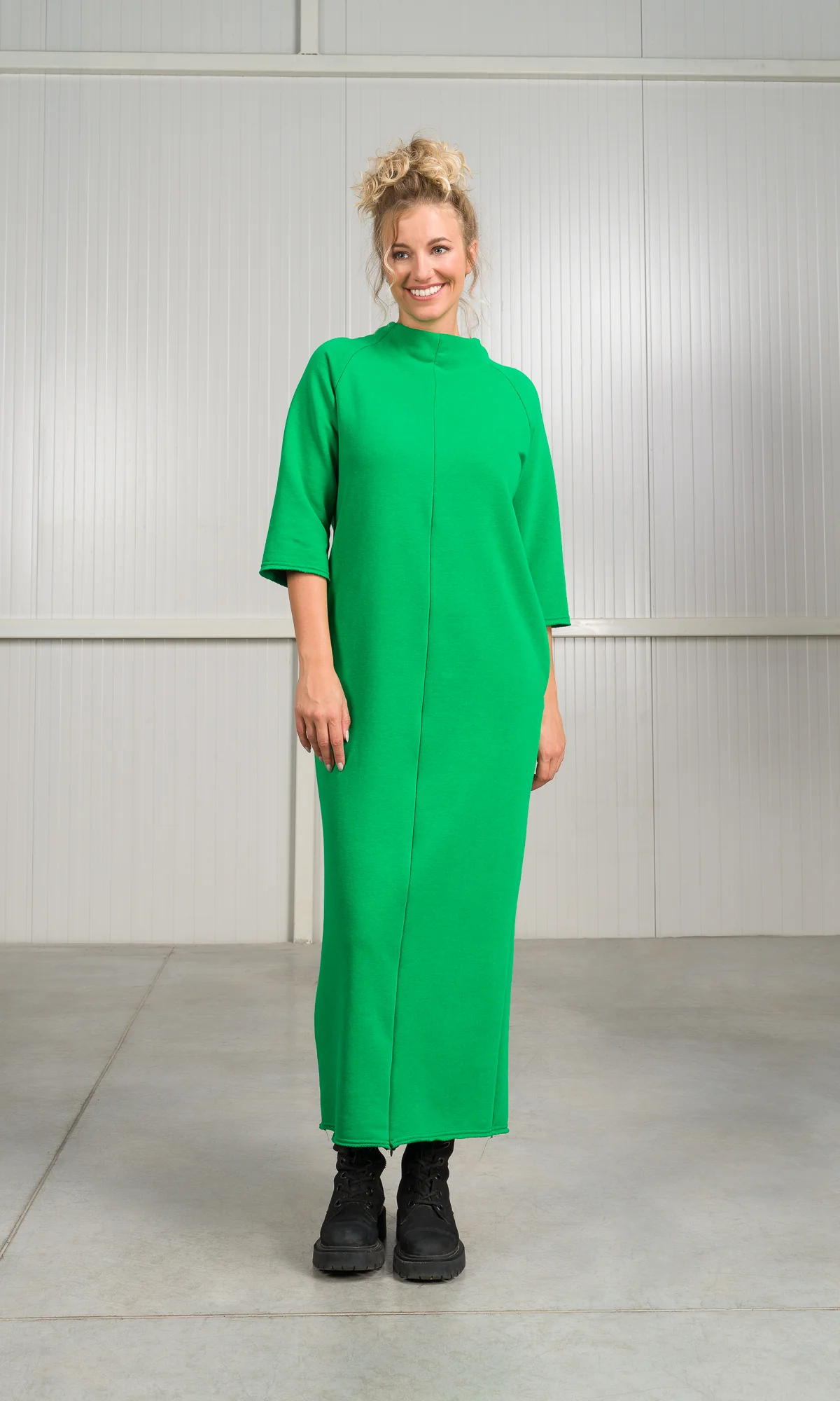 Straight Cotton Dress with Zipper Slits - Image 2