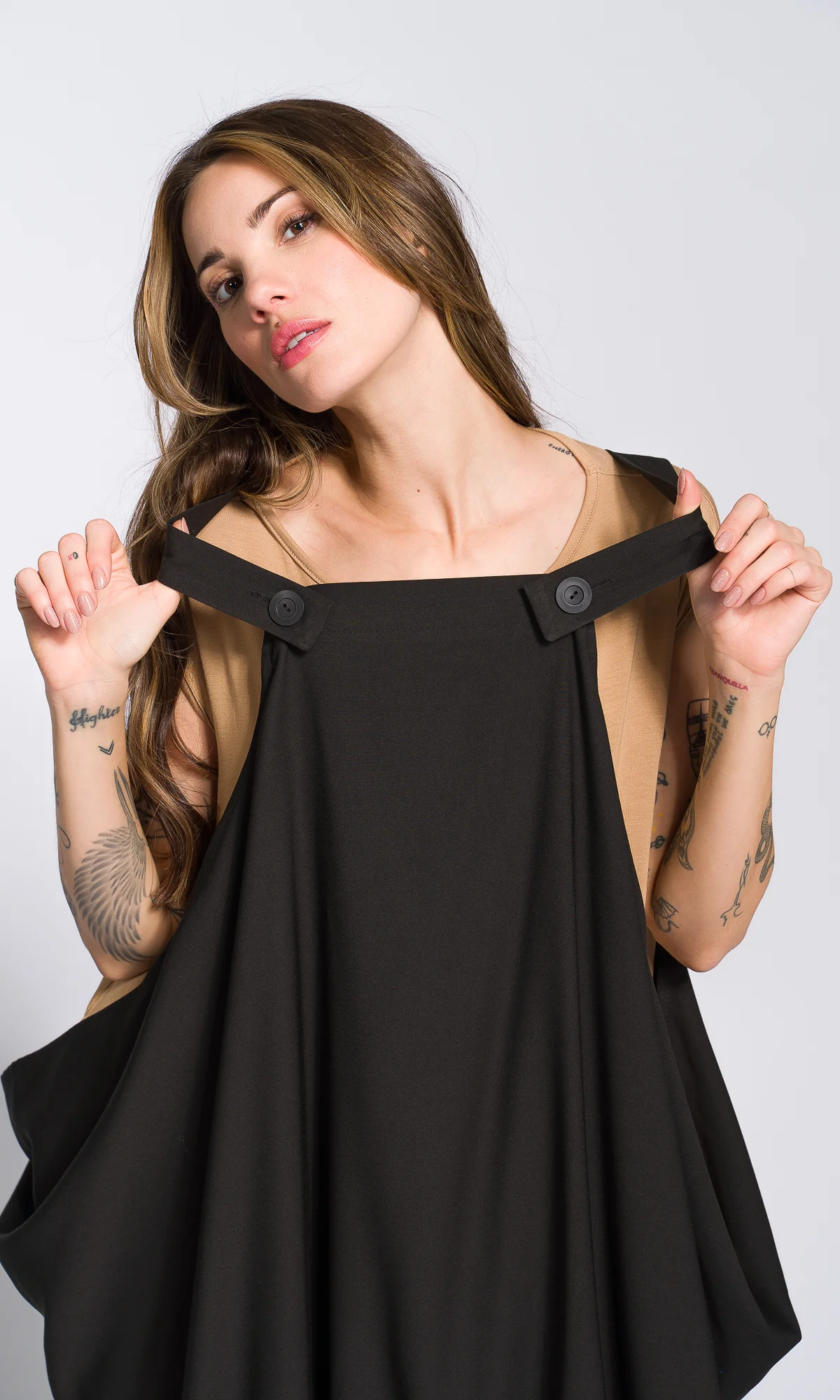 Two-piece Set of Casual Midi Dress and Balloon Apron Tunic - Image 3