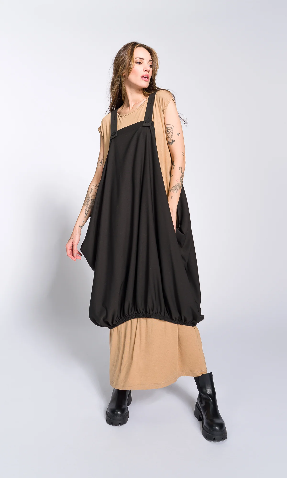 Two-piece Set of Casual Midi Dress and Balloon Apron Tunic - Image 5