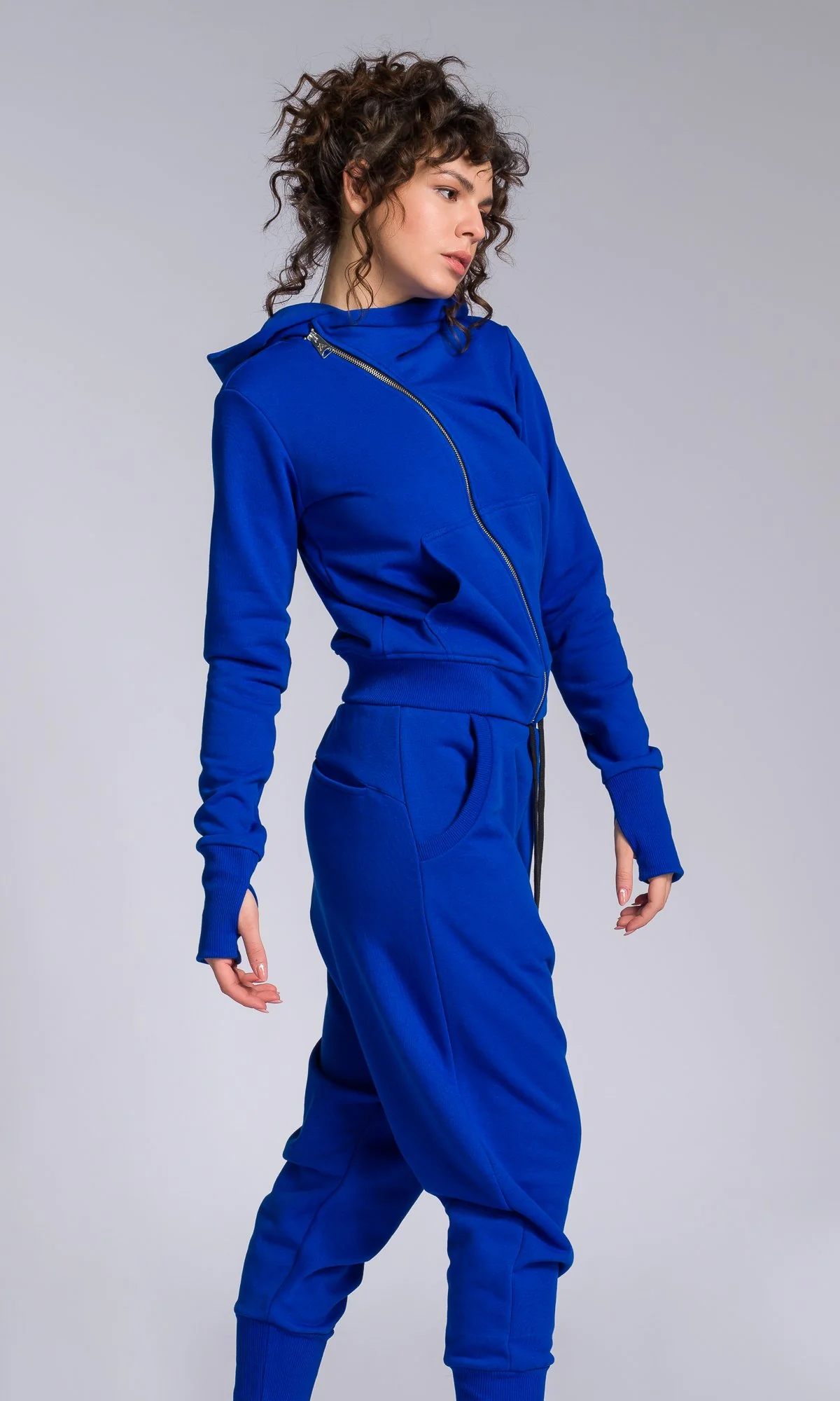 Two-piece Set of Deep Drop Crotch Pants and Asymmetric Short Hoodie - Image 6