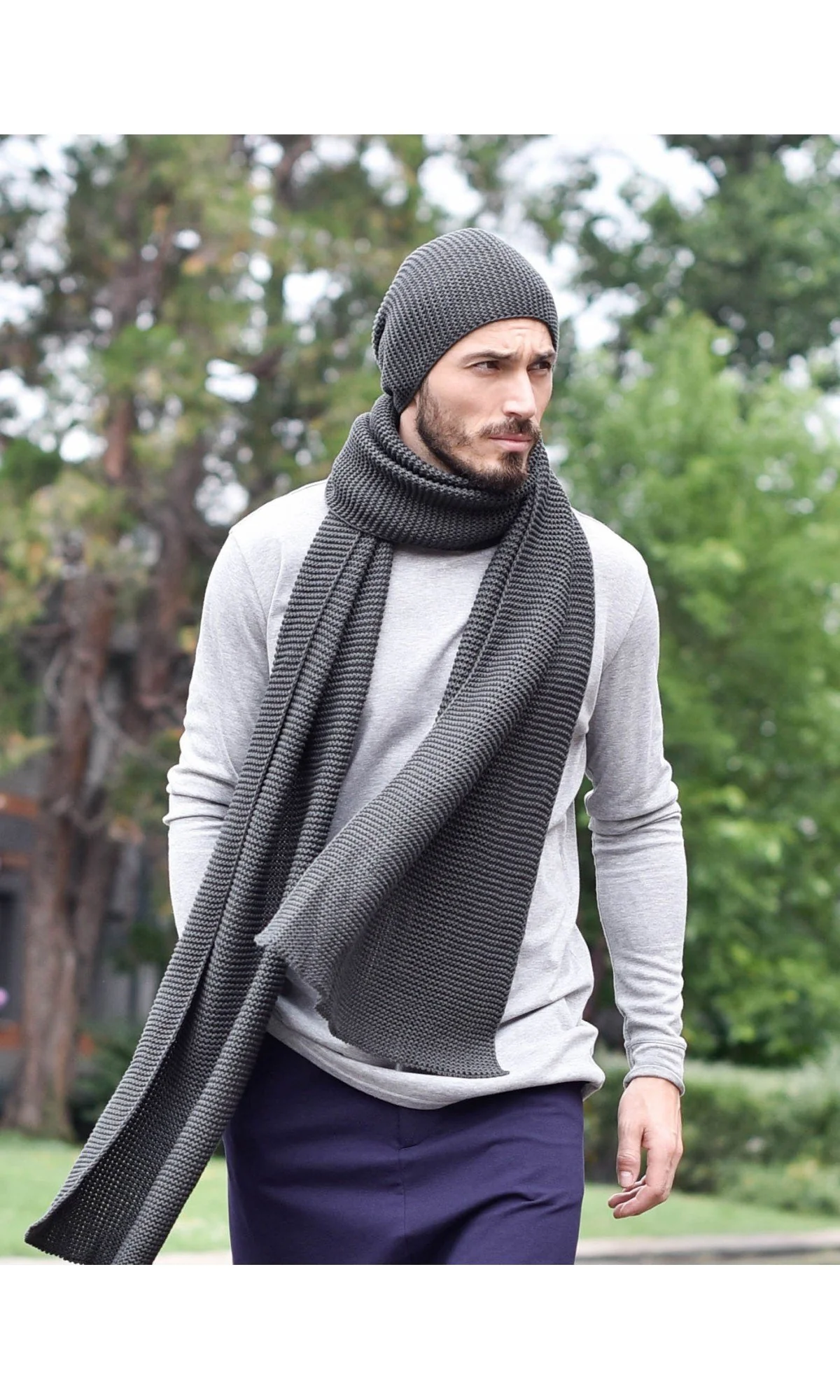 Two-piece Set of Extra Long Scarf and Knit Hat - Image 9
