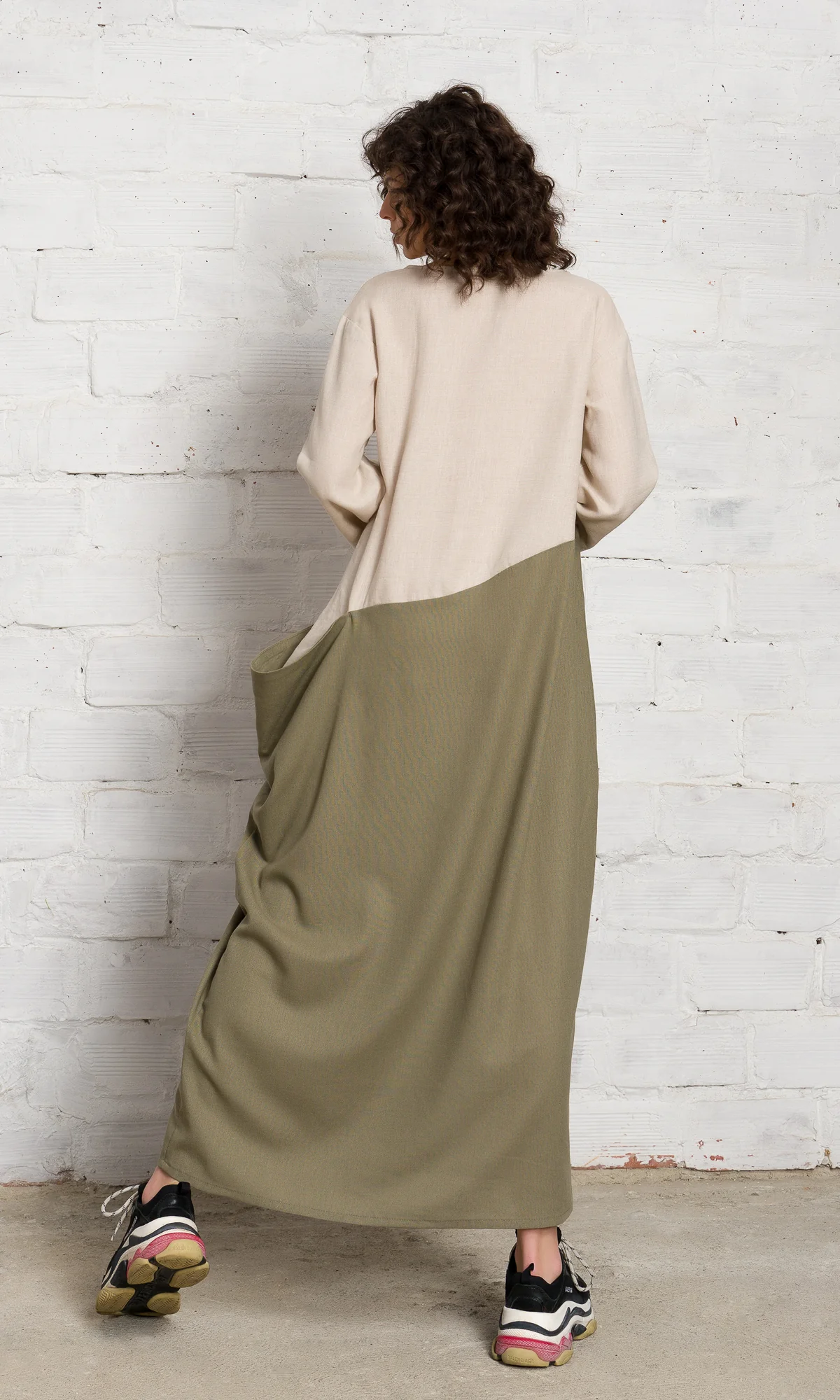 Two-Tone Linen Baggy Dress - Image 3