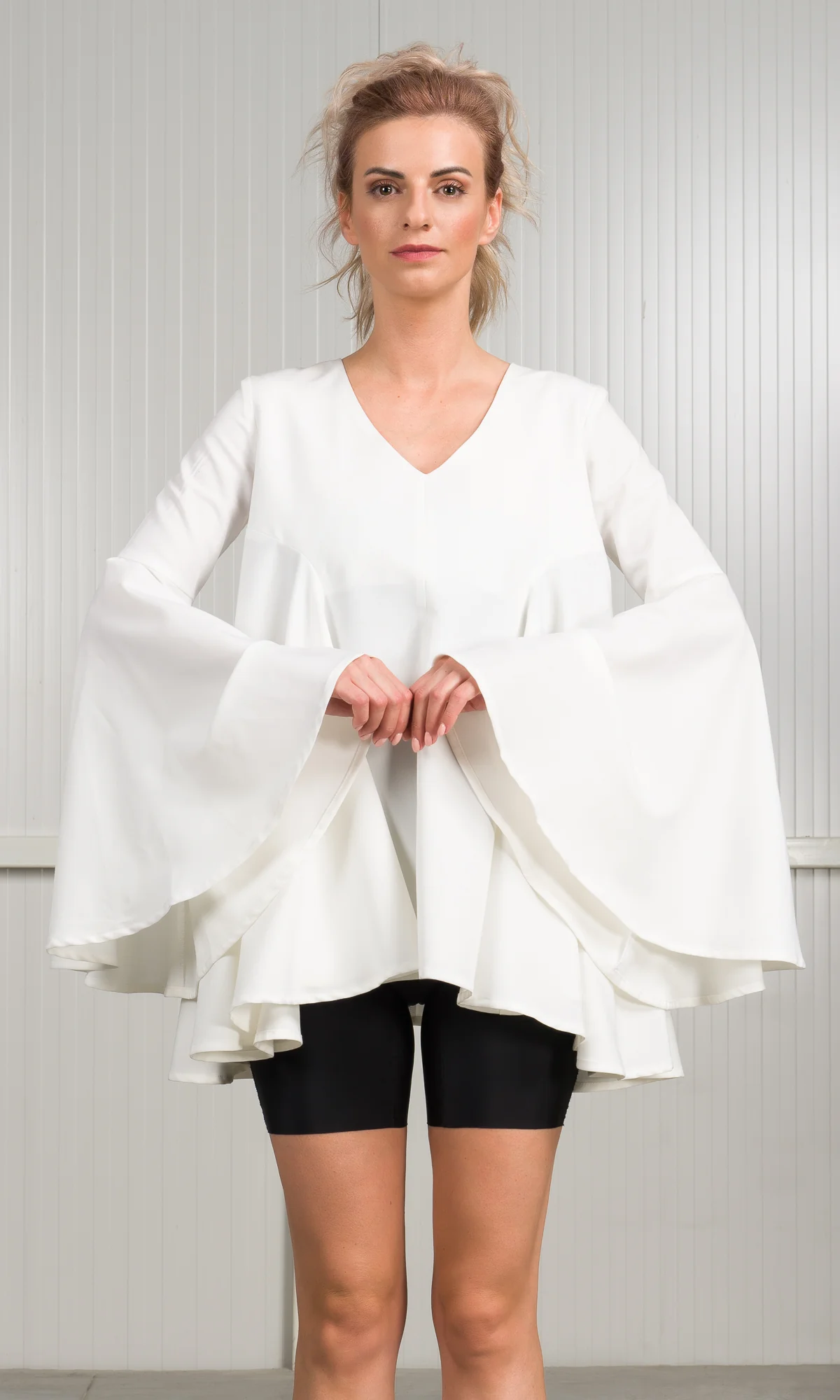 V-neck Blouse with Flaring Sleeves - Image 3