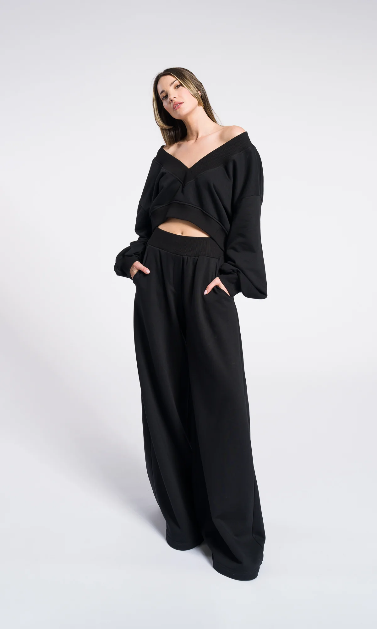 V Neck Cotton Sweatshirt / Sexy loose off shoulder top - Image 8