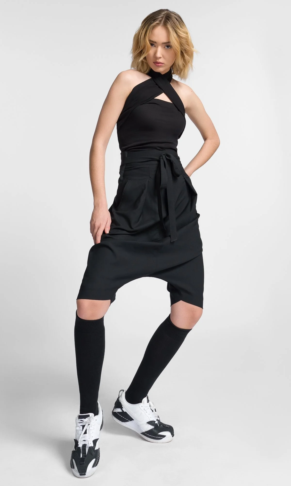 Waist Wrap Bermuda Pants with Drop Crotch - Image 3