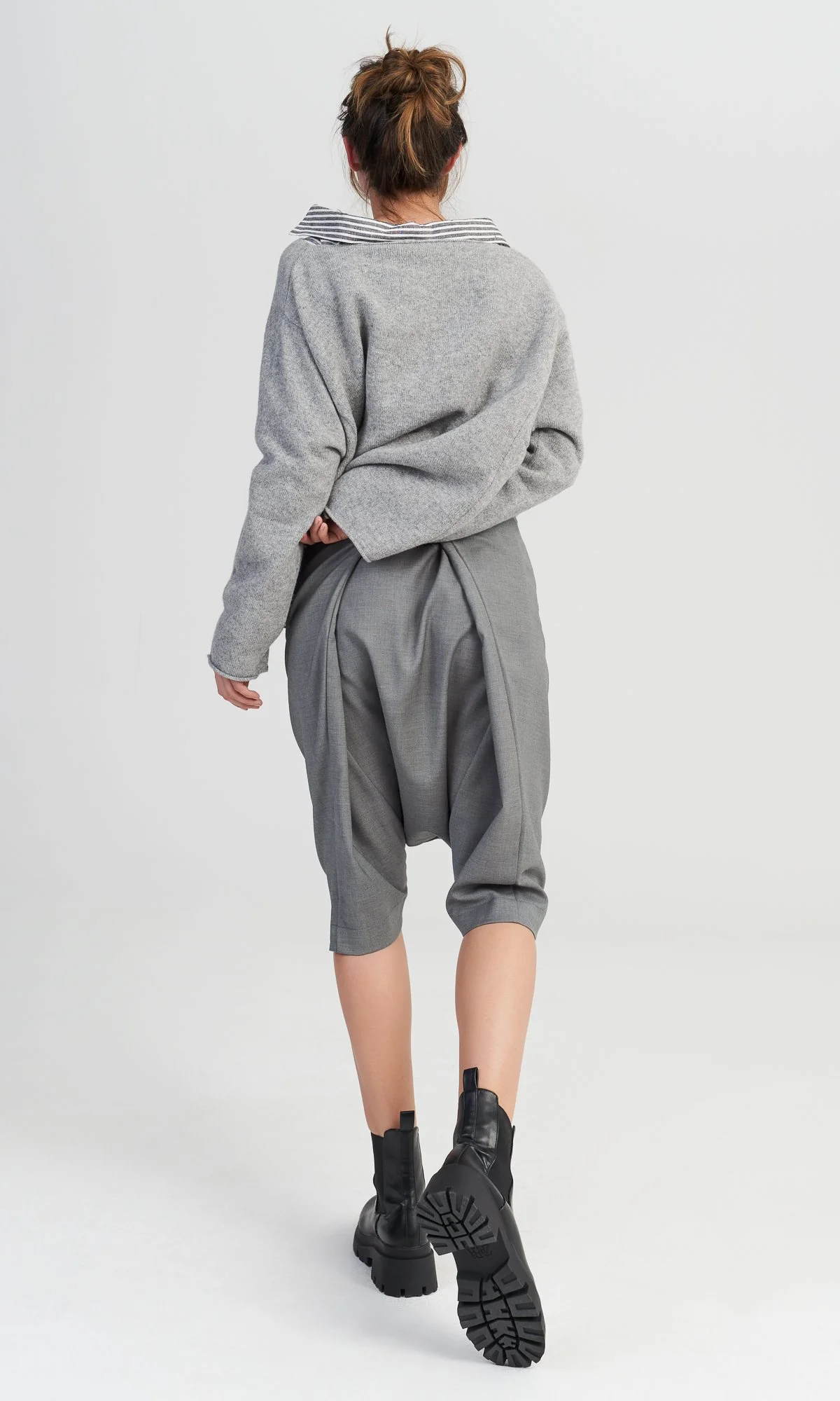 Waist Wrap Bermuda Pants with Drop Crotch - Image 9